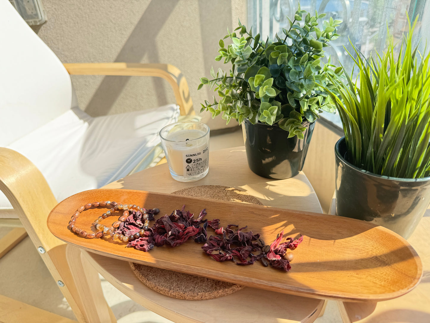 Stylish Acacia wood tray for appetizers or decor.