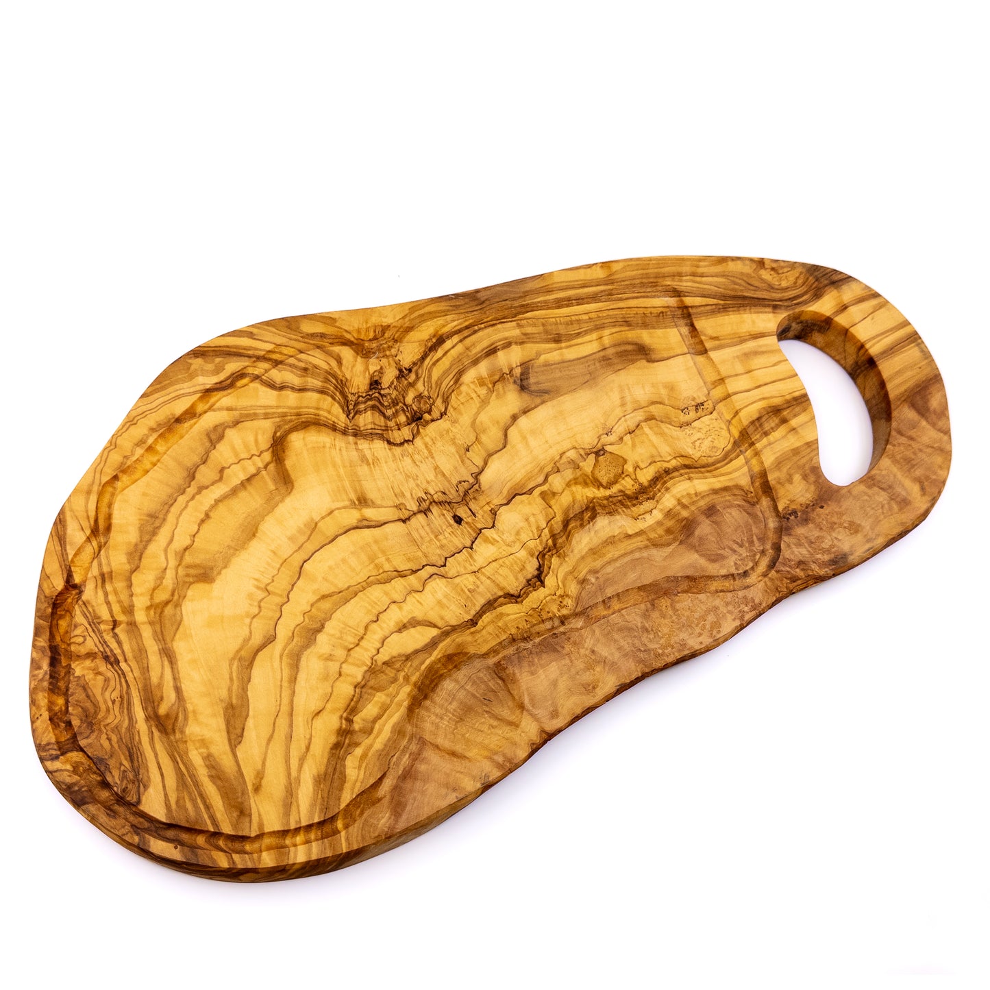 Qartaj Olivewood Organic Shape Serving Board with Handle and Groove