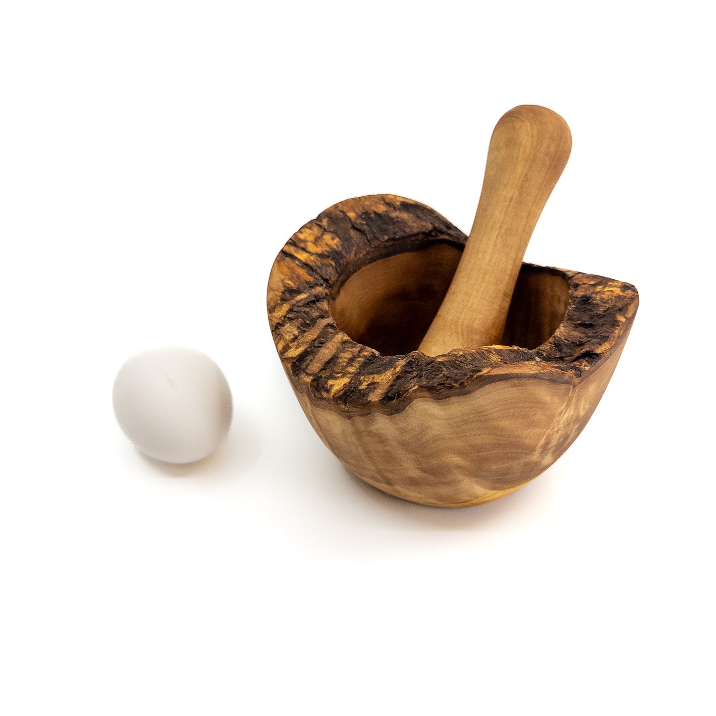 Qartaj Olivewood Bark Edge Mortar and Pestle