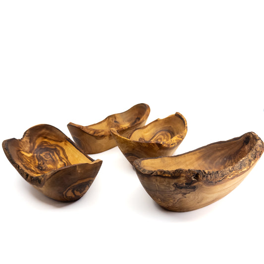 Qartaj Olivewood Bark Edge Snack Bowls (Set of 4)