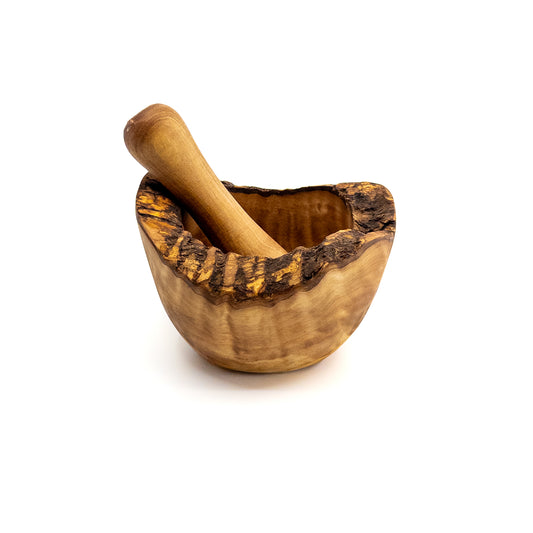 Qartaj Olivewood Bark Edge Mortar and Pestle